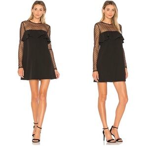 Milly Black Dress with Sheer Polka Dot Overlay